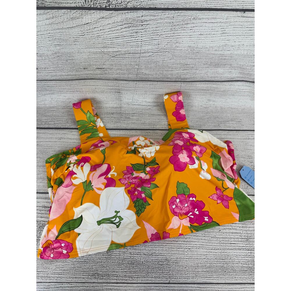 Lands End Plus Size Orange & Pink Floral Square Neck Swimsuit Top Size 24W
